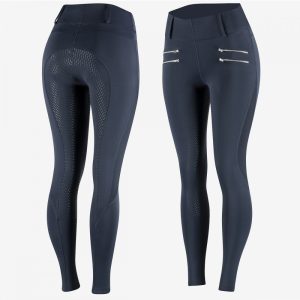 Double Front Zipper Pockets Women's Silicone Full Seat Horse Riding Tights