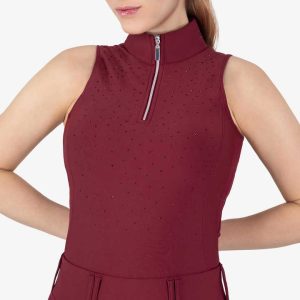 Lightweight Eco-Recyled Equestrian Base Layer Sleeveless Rose Berry Gold Crystal